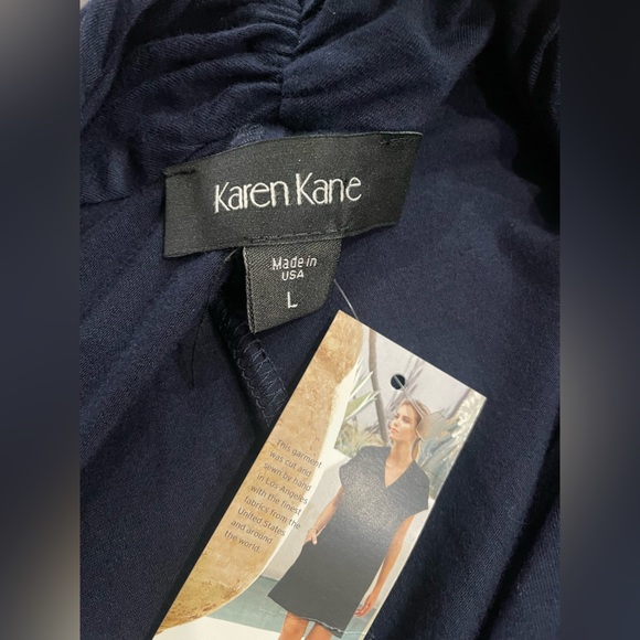 Karen Kane Navy Cascade faux Wrap 3/4 sleeve knee length V-neck Sz large Dress - Picture 9 of 10